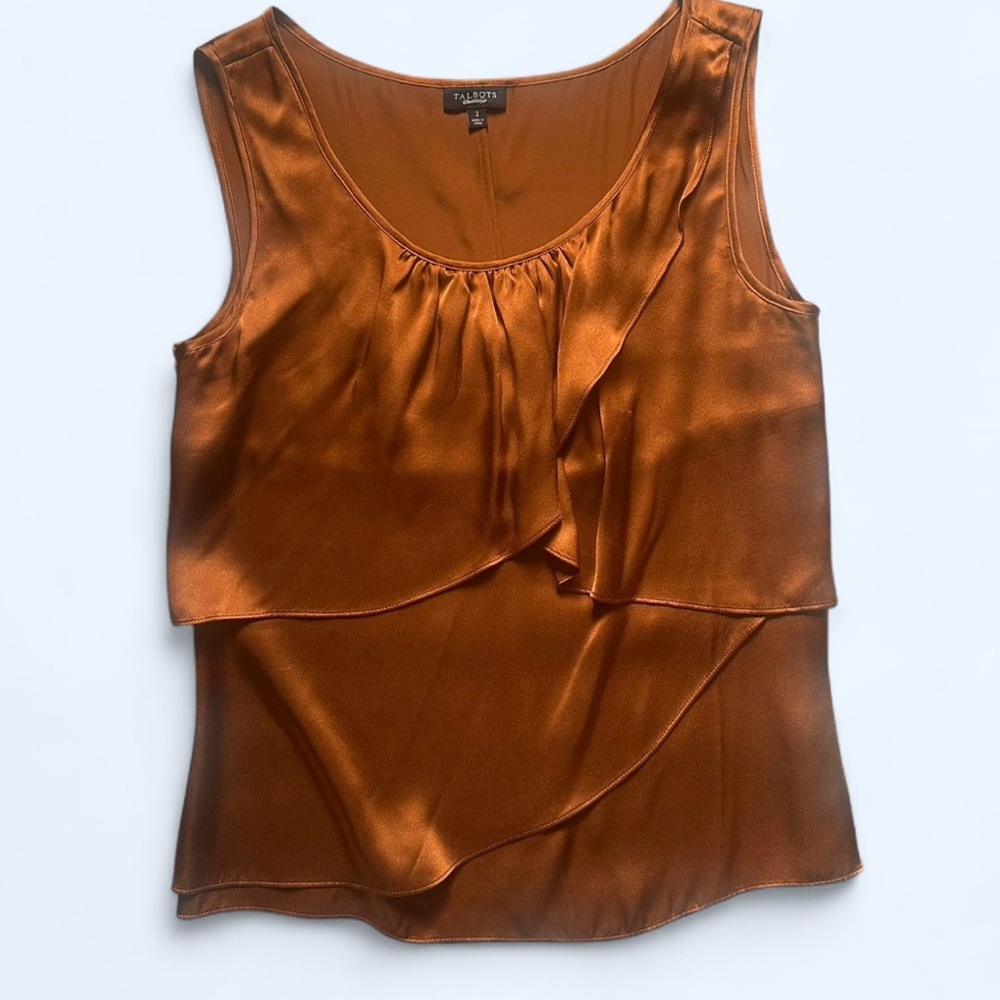 Vintage Talbot’s 100% Silk Brown Scalloped Blouse Size 2